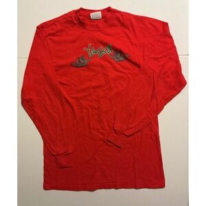 VTG USA Made Yasa Red Cherub Peace on Earth Long Sleeve T Shirt Mens M Christmas